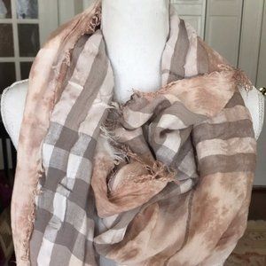 Leigh & Luca beige cream scarf wrap window pane and clouds design